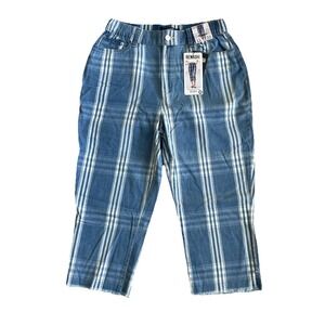 Rewash Retro Curve Kitty Crop Jeans Women 11 Blue NWT Plaid High Waist Raw Hem